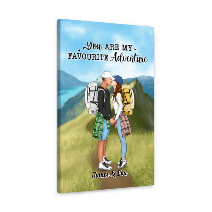 Kissing Hiking Couple - Personalized Canvas For Her, Him