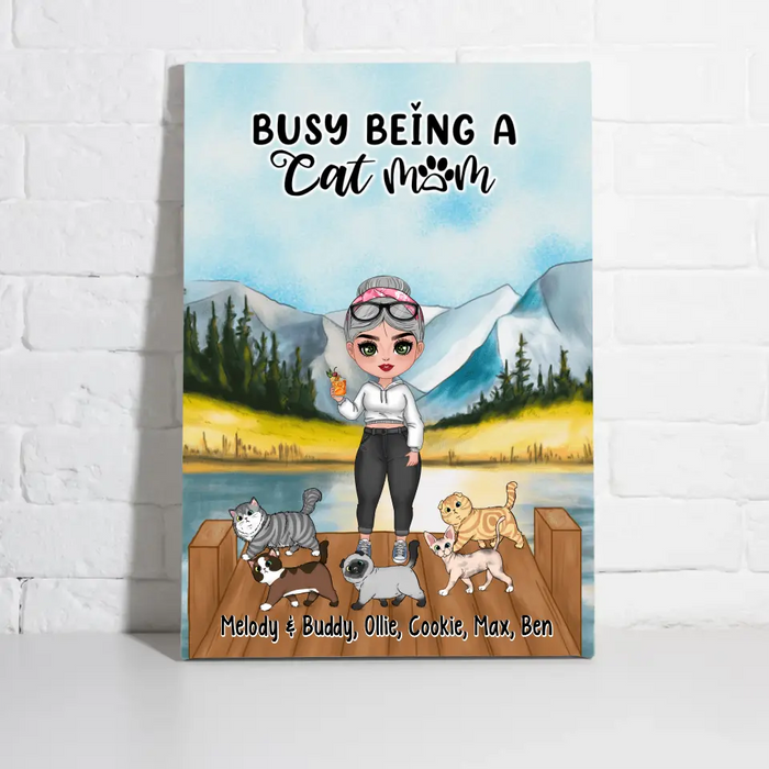 Busy Being A Cat Mom - Personalized Canvas For Cat Lovers, Chibi