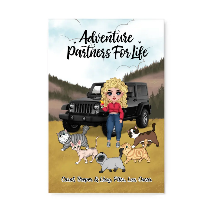 Adventure Partners For Life - Personalized Canvas For Her, Cat Lovers, Chibi