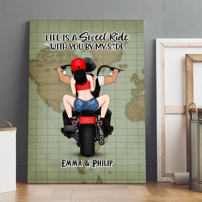 Life Is A Sweet Ride - Personalized Canvas For Couples, Motorcycle Lovers