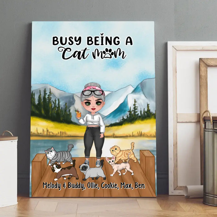 Busy Being A Cat Mom - Personalized Canvas For Cat Lovers, Chibi