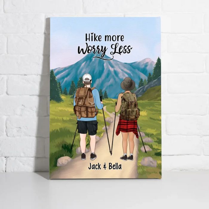 Hike More Worry Less - Personalized Canvas For Couples, Hiking, Dog Lovers