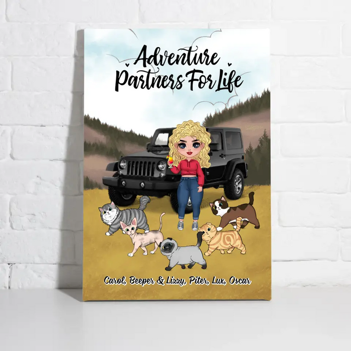 Adventure Partners For Life - Personalized Canvas For Her, Cat Lovers, Chibi