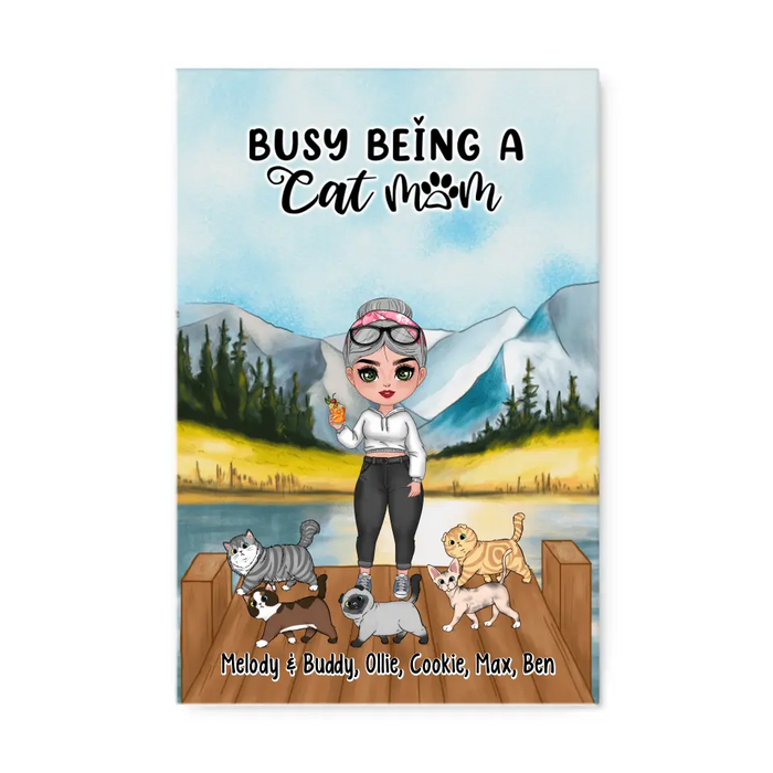 Busy Being A Cat Mom - Personalized Canvas For Cat Lovers, Chibi