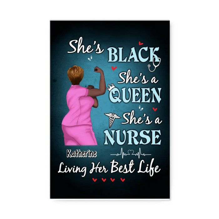 Black Queen Nurse Living Her Best Life - Personalized Canvas For Her, Nurse