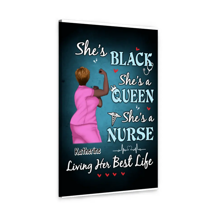 Black Queen Nurse Living Her Best Life - Personalized Canvas For Her, Nurse