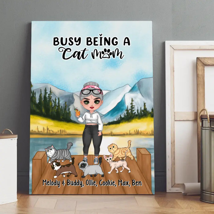 Busy Being A Cat Mom - Personalized Canvas For Cat Lovers, Chibi