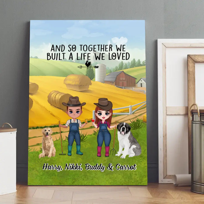 Up To 2 Dogs And So We Built A Life We Loved - Personalized Canvas For Couples, Dog Lovers, Farmer