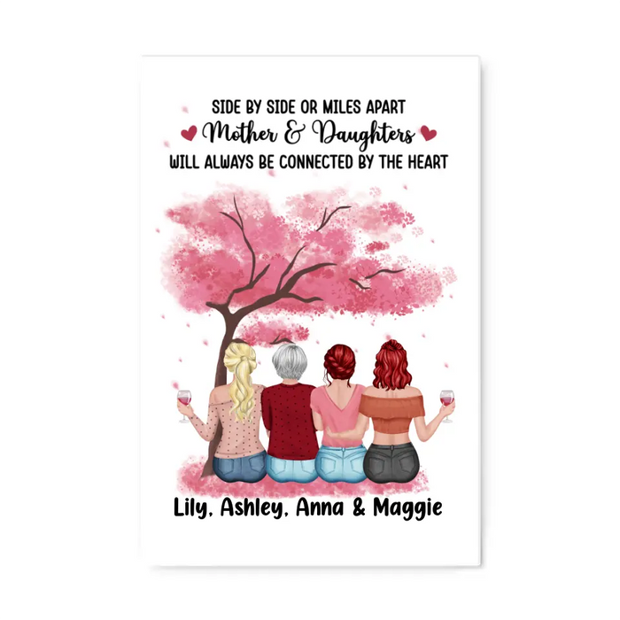 Side By Side Or Miles Apart Mother & Daughters - Personalized Canvas For Mom, Mother's Day