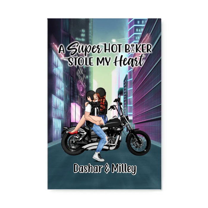 Cyber Biker Couple - Personalized Canvas For Him, For Her, Motorcycle Lovers