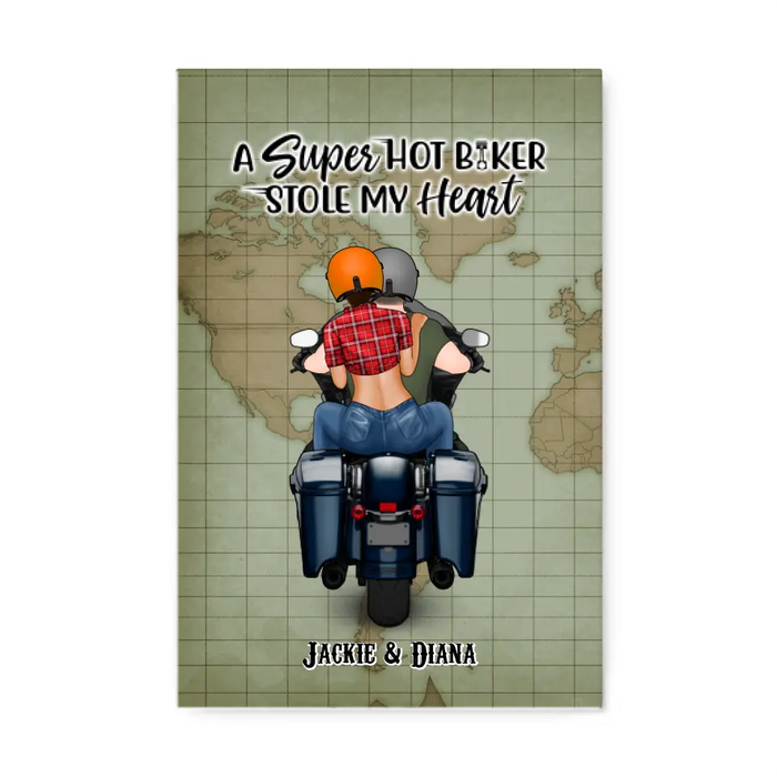 A Super Hot Biker Stole My Heart - Personalized Canvas For Couples, Motorcycle Lovers