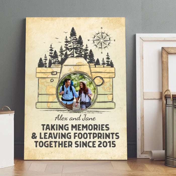 Taking Memories And Leaving Footprints - Custom Canvas Photo Upload For Couples, Him, Her, Hiking