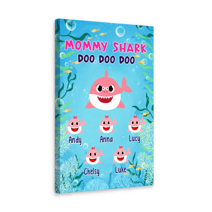Mommy Shark Doo Doo Doo - Personalized Canvas For Family, Mom, Kids, Mother's Day