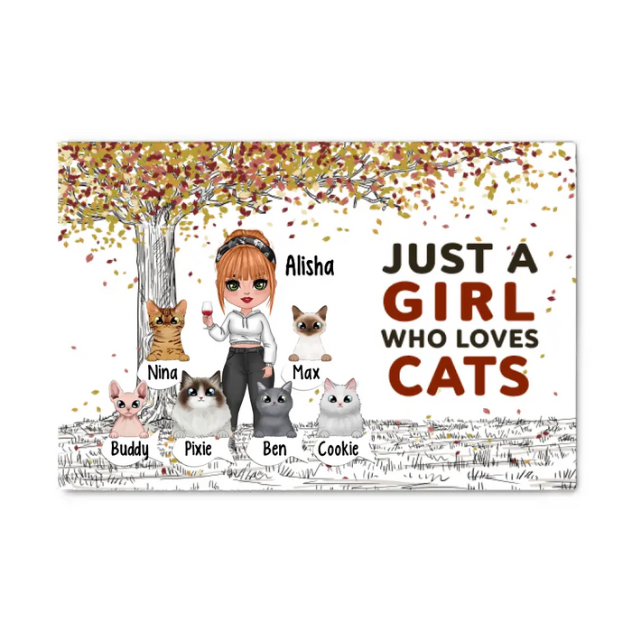 Up To 6 Cats Just A Girl Who Loves Cats - Personalized Canvas For Her, Cat Mom, Cat Lovers