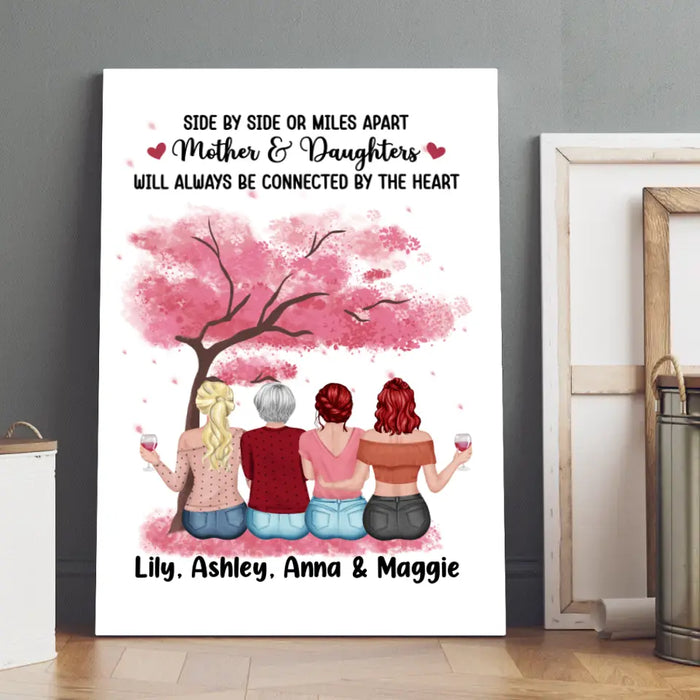 Side By Side Or Miles Apart Mother & Daughters - Personalized Canvas For Mom, Mother's Day