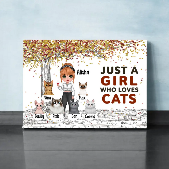 Up To 6 Cats Just A Girl Who Loves Cats - Personalized Canvas For Her, Cat Mom, Cat Lovers