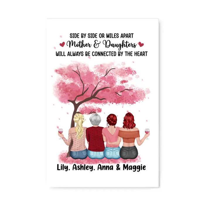 Side By Side Or Miles Apart Mother & Daughters - Personalized Canvas For Mom, Mother's Day