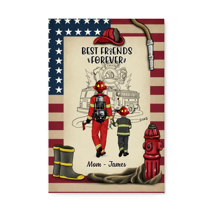 Best Friends Forever Mother & Son Daughter - Personalized Canvas For Firefighter, Fireman