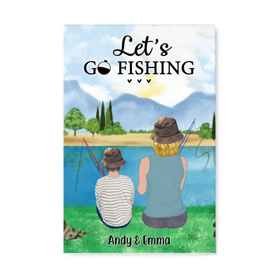 Let's Go Fishing Mom & Kids - Personalized Canvas For Mom, Kids, Famil ...