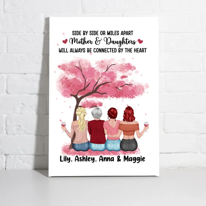 Side By Side Or Miles Apart Mother & Daughters - Personalized Canvas For Mom, Mother's Day