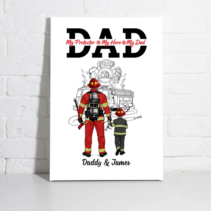 To My Dad - Personalized Gifts Custom Firefighter Canvas for Family, Firefighter Gifts