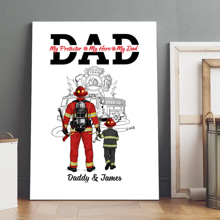 To My Dad - Personalized Gifts Custom Firefighter Canvas for Family, Firefighter Gifts