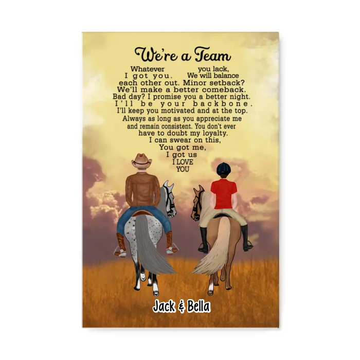 We're A Team Couple Having Date - Personalized Canvas For Horse Riding Couples, Horseback Riding, Horse Lovers