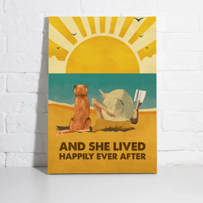And She Lived Happily Ever After - Personalized Canvas For Dog Lovers, Beach