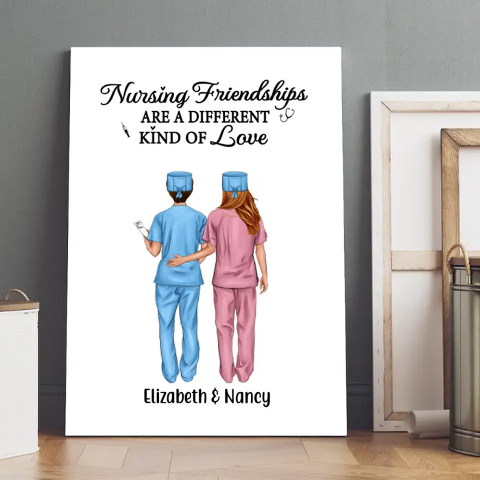 Nursing Is A Work Of Heart - Personalized Nurse Canvas, Nurse Best Friends, Gift for Nurses, Scrub Life