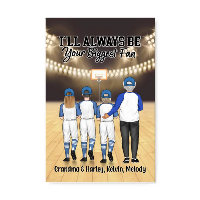 I'll Always Be Your Biggest Fan, Up to 3 Kids - Personalized Canvas for Grandma, Basketball