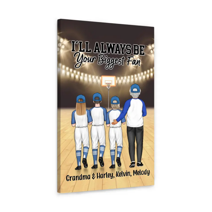 I'll Always Be Your Biggest Fan, Up to 3 Kids - Personalized Canvas for Grandma, Basketball