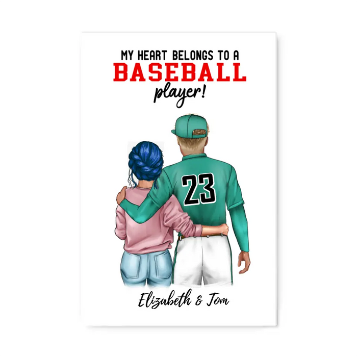 My Heart Belongs to a Baseball Player - Personalized Canvas for Couples, Baseball