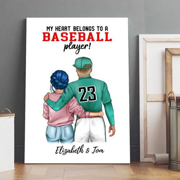 My Heart Belongs to a Baseball Player - Personalized Canvas for Couples, Baseball
