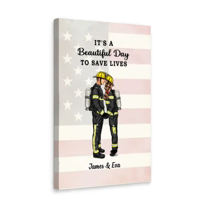 You & Me We Got This - Personalized Canvas For Couple, Couple Portrait, Firefighter, EMS, Nurse, Police Officer, Military