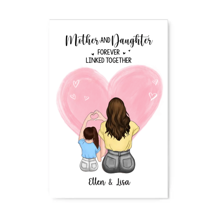 Mother and Daughter Forever Linked Together - Mother's Day Personalized Gifts Custom Canvas for Mom, Mother and Child Wall Art