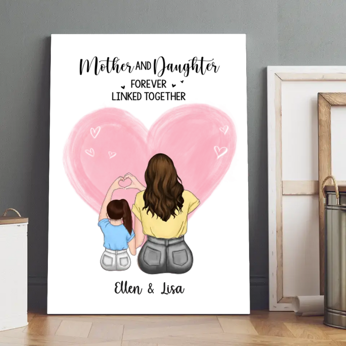 Mother and Daughter Forever Linked Together - Mother's Day Personalized Gifts Custom Canvas for Mom, Mother and Child Wall Art