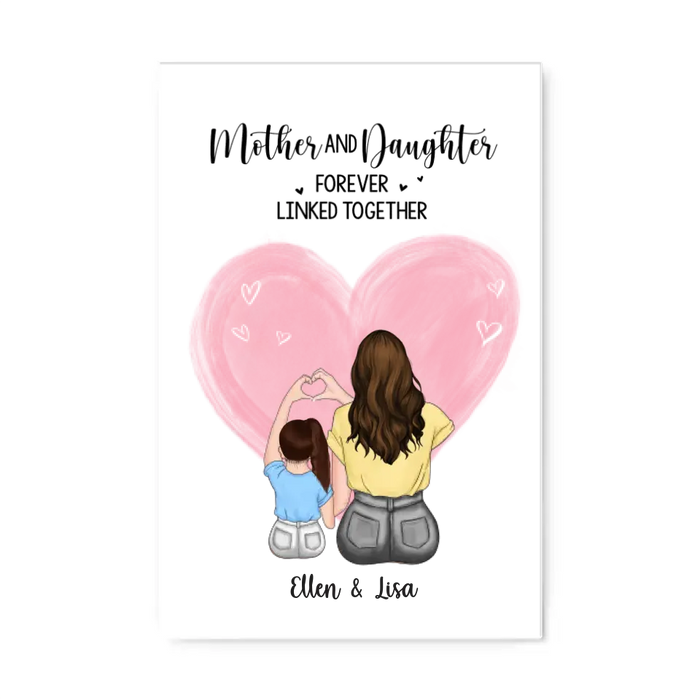 Mother and Daughter Forever Linked Together - Mother's Day Personalized Gifts Custom Canvas for Mom, Mother and Child Wall Art