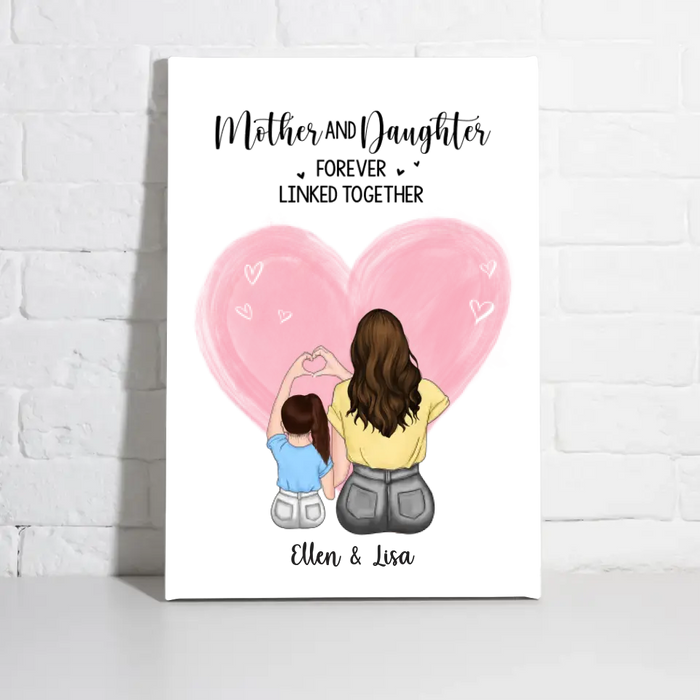 Mother and Daughter Forever Linked Together - Mother's Day Personalized Gifts Custom Canvas for Mom, Mother and Child Wall Art