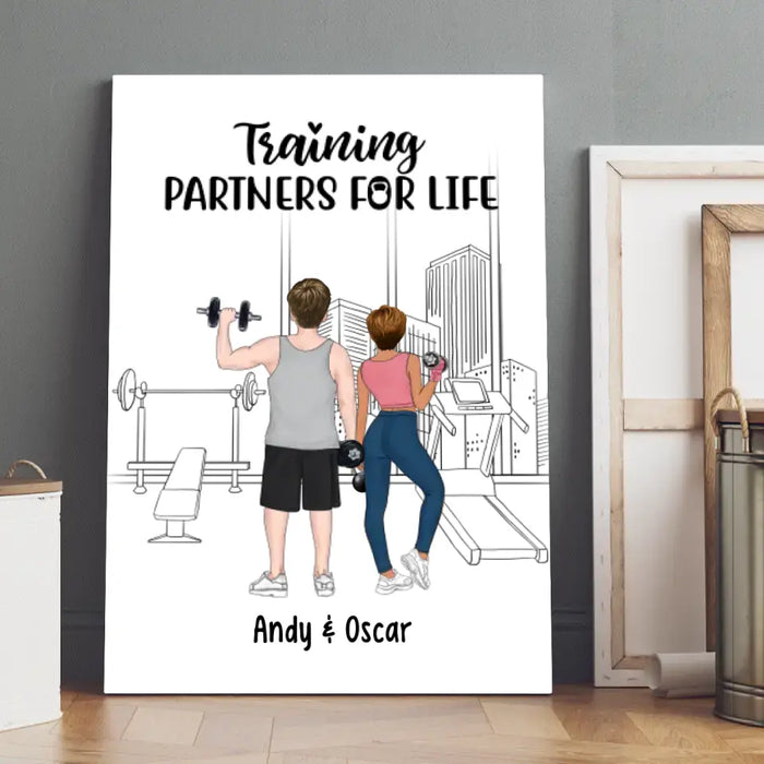 Training Partners for Life - Personalized Gifts for Custom Fitness Canvas for Couples, Fitness Lovers, Gym Lovers