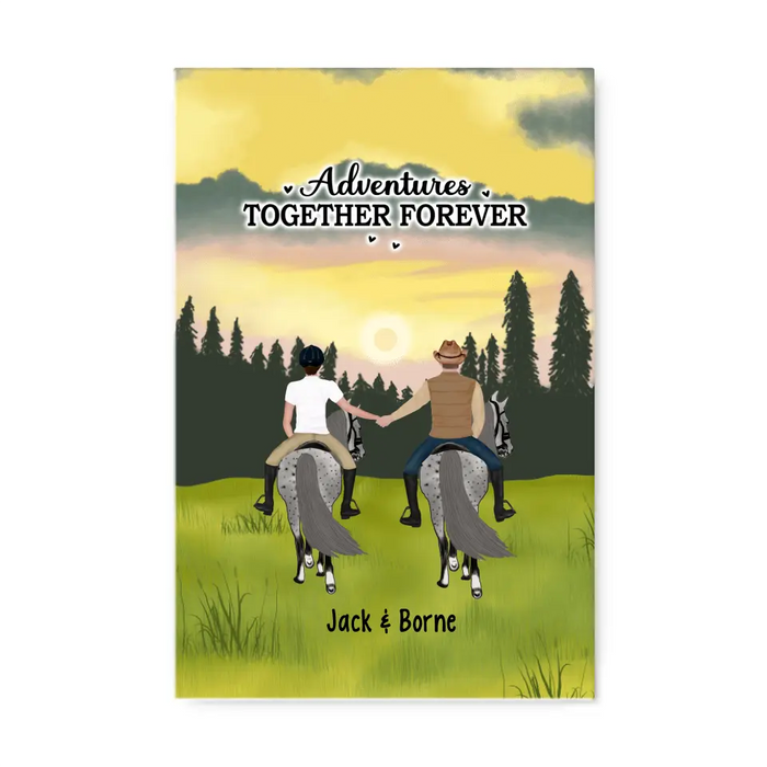 Adventures Together Forever Holding Hands Riding Horseback - Personalized Gifts Custom Horse Canvas For Couples, Horse Lovers