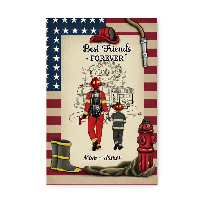 Best Friend Forever - Mother's Day Personalized Gifts - Custom Firefighter Canvas for Family - Firefighter Gifts