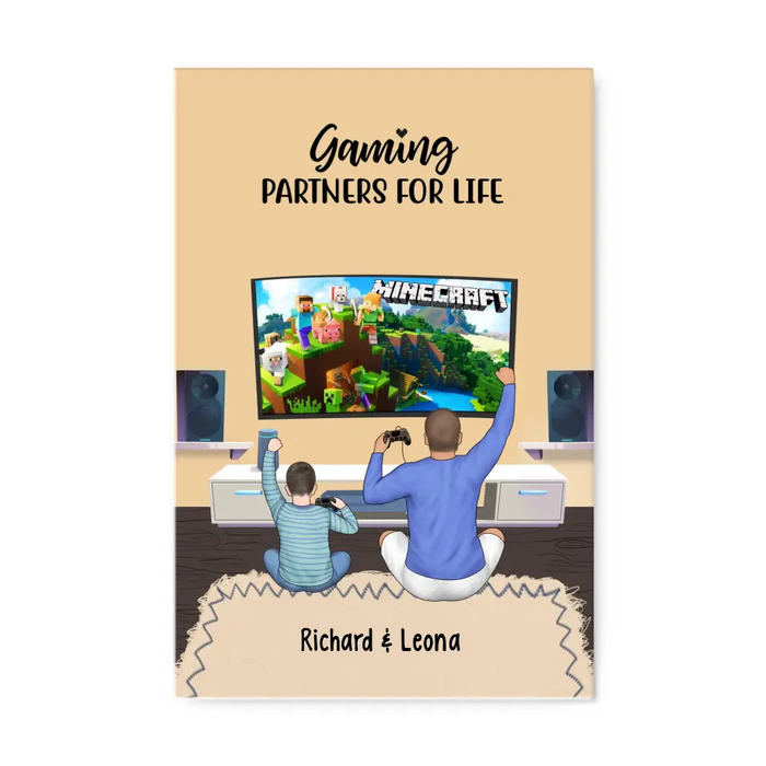 Gaming Partners for Life Father and Son - Personalized Gifts Custom Gaming Canvas for Dad, Gaming Lovers