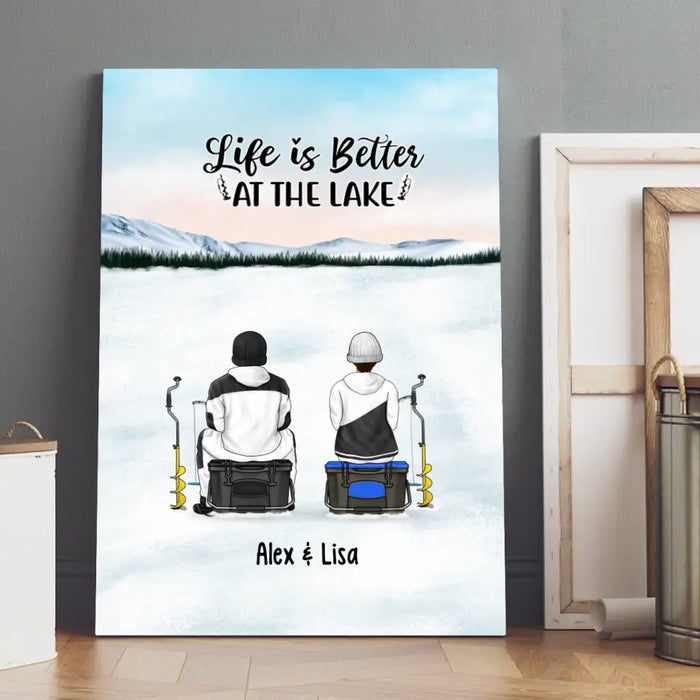 Life Is Better at the Lake - Personalized Gifts Custom Ice Fishing Canvas for Couples, Ice Fishing Lovers