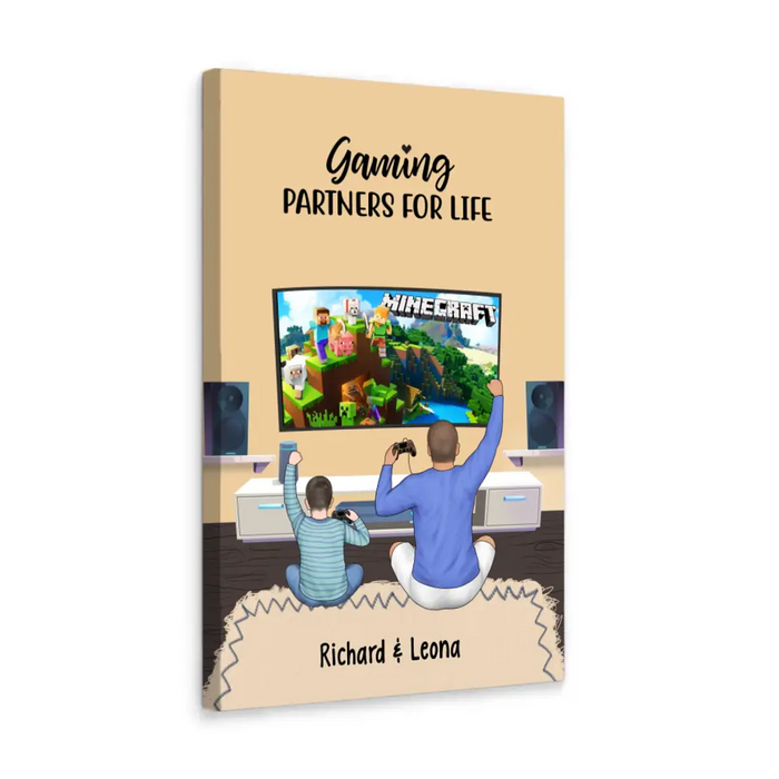 Gaming Partners for Life Father and Son - Personalized Gifts Custom Gaming Canvas for Dad, Gaming Lovers