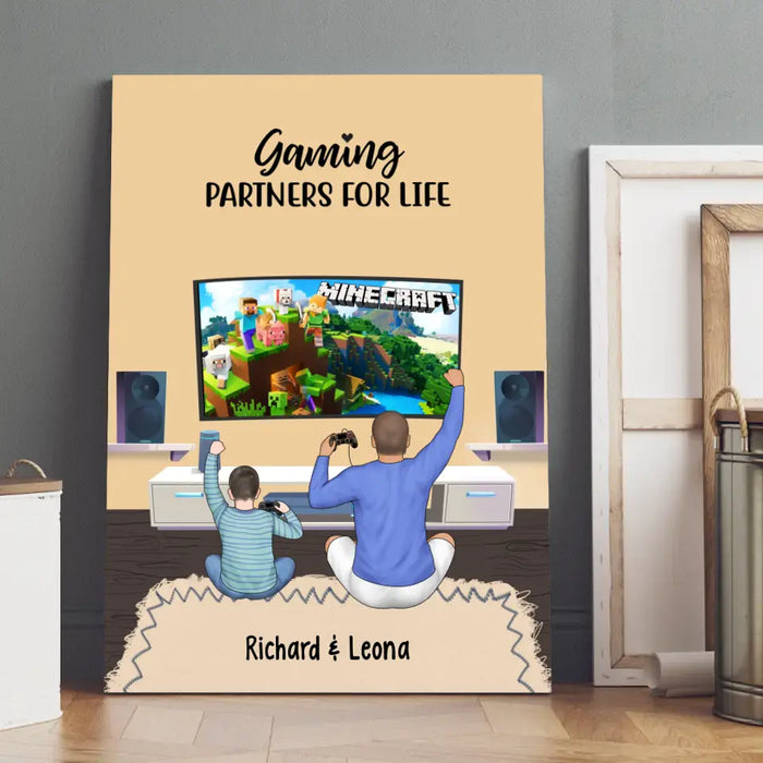 Gaming Partners for Life Father and Son - Personalized Gifts Custom Gaming Canvas for Dad, Gaming Lovers