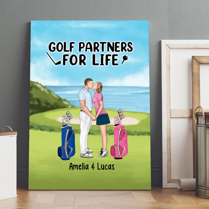 Golf Partners for Life Kissing on a Golf Course - Personalized Gifts Custom Golf Canvas for Couples, Golf Lovers