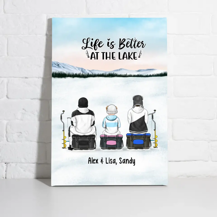 Life Is Better at the Lake - Personalized Gifts Custom Ice Fishing Canvas for Family, Ice Fishing Lovers