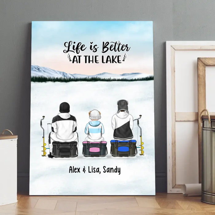 Life Is Better at the Lake - Personalized Gifts Custom Ice Fishing Canvas for Family, Ice Fishing Lovers