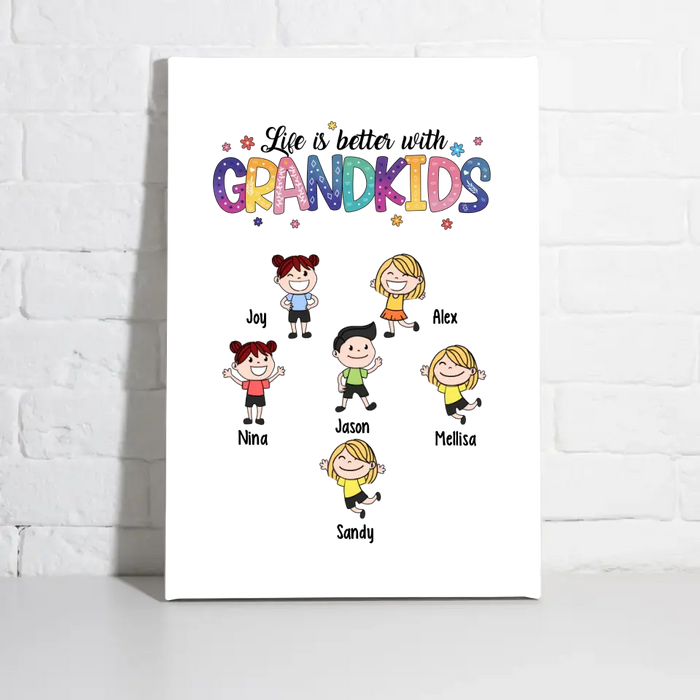 Life Is Better with Grandkids - Personalized Gifts Custom Canvas for Grandma, Nana