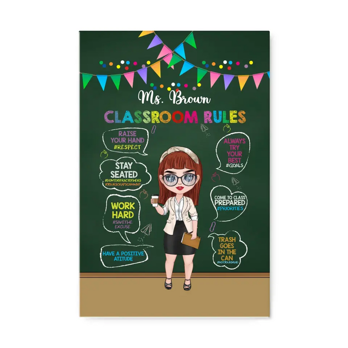 Teacher Classroom Rules - Personalized Gifts Custom Teacher Canvas For Her, Back To School Gifts